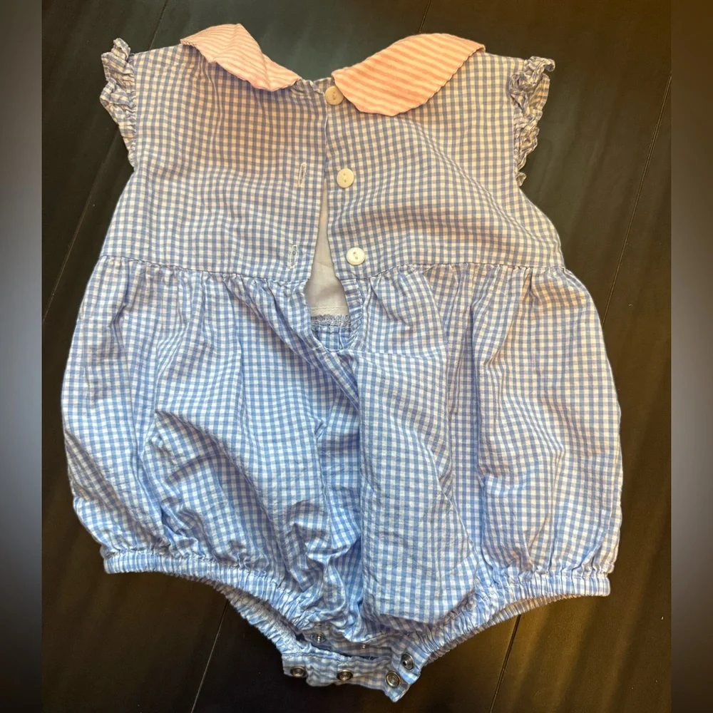 Lil cactus searsucker Blue and Pink Whale bubble Romper for girls
